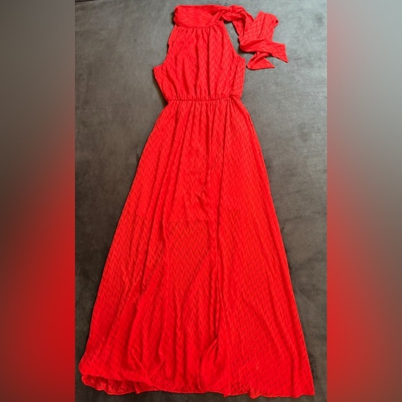 Sachin + Bibi NWT Anthropologie Size 0 Orange Cecelia Tie Neck Maxi Dress - Picture 2 of 11